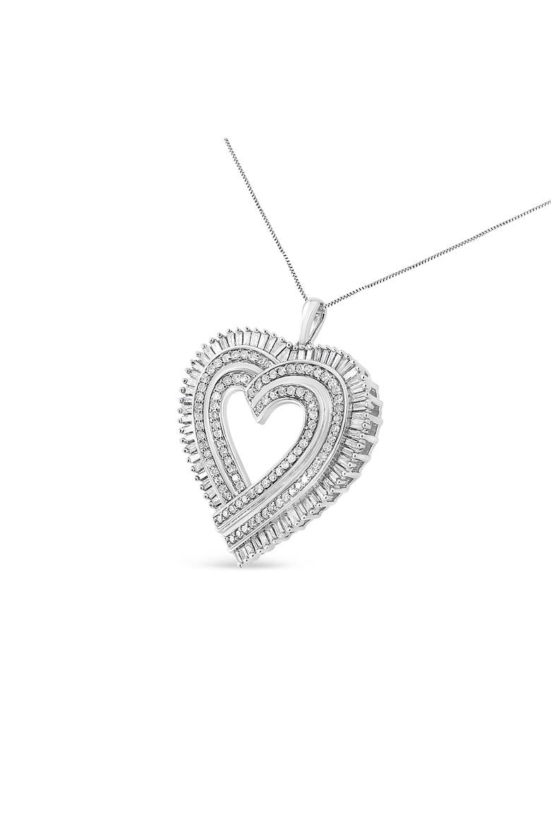 Silver 1 1/4 Cttw Diamond Composite Heart Pendant Necklace, Alternate, color, White