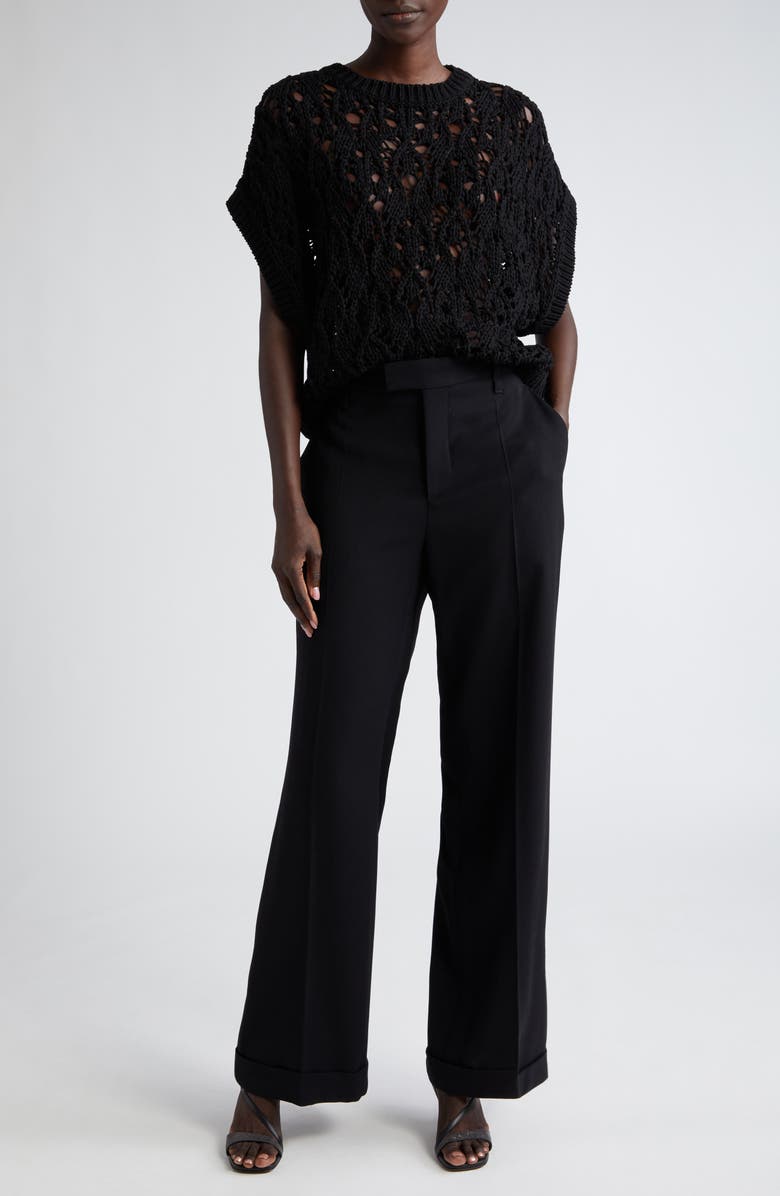 Brunello Cucinelli Open Cable Stitch Short Sleeve Sweater, Alternate, color, 