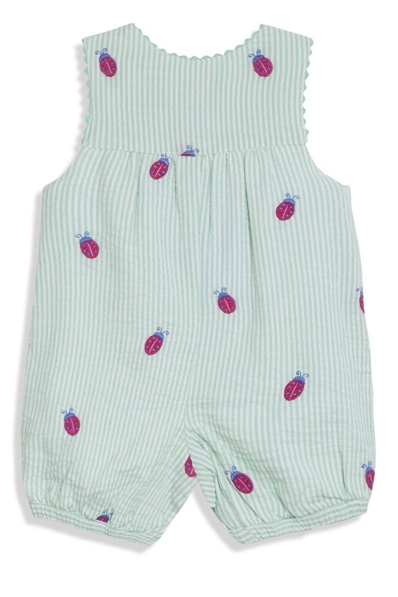Ladybug Embroidered Cotton Seersucker Romper, Alternate, color, GREEN