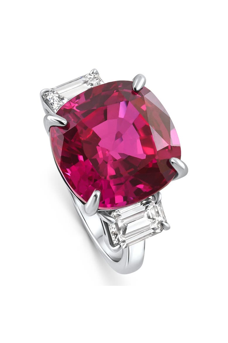 8.50Ct Cushion Ruby & Emerald Cut Diamond Ring 14k Gold Lab Grown, Alternate, color, 14k White Gold