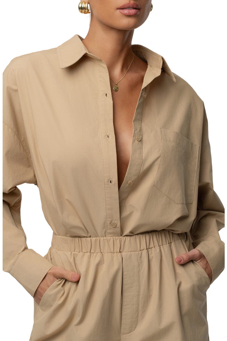 Leon Oversize Cotton Poplin Button-Up Shirt, Alternate, color, BEIGE