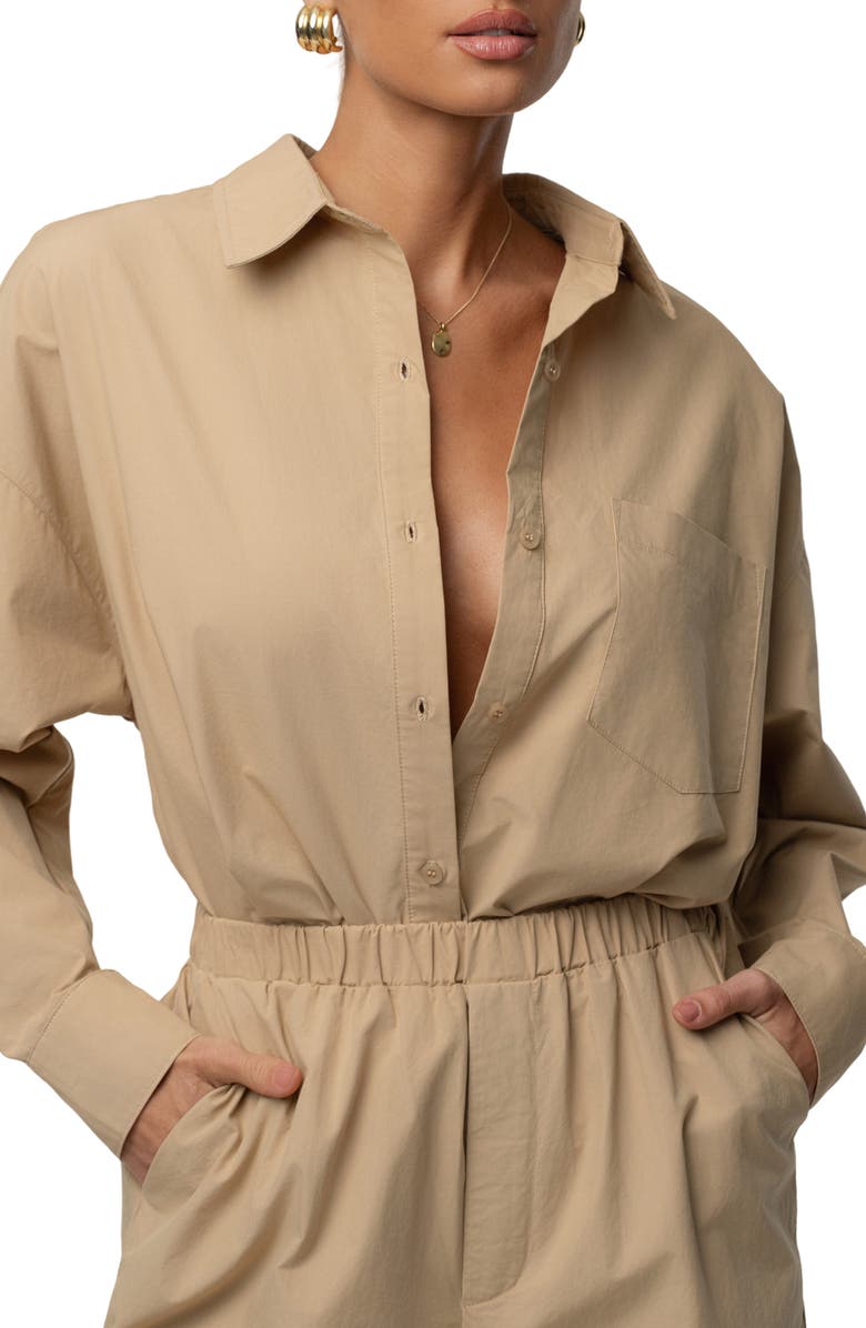 JLUXLABEL Leon Oversize Cotton Poplin Button-Up Shirt, Alternate, color, Beige
