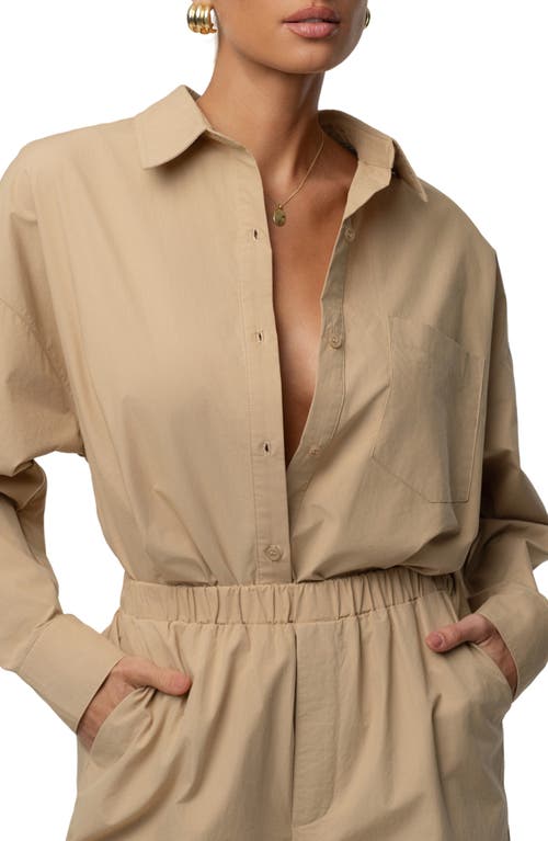 Jluxlabel Leon Oversize Cotton Poplin Button-up Shirt In Brown