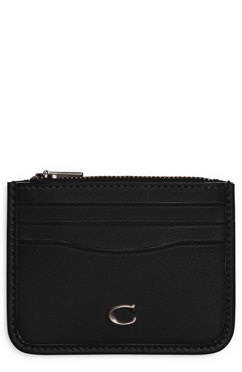 COACH Refined Calfskin Leather Zip Card Case, Main, color, 