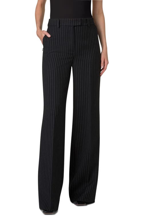 Akris Fior High-rise Pinstripe Wide-leg Pants In Black-ecru