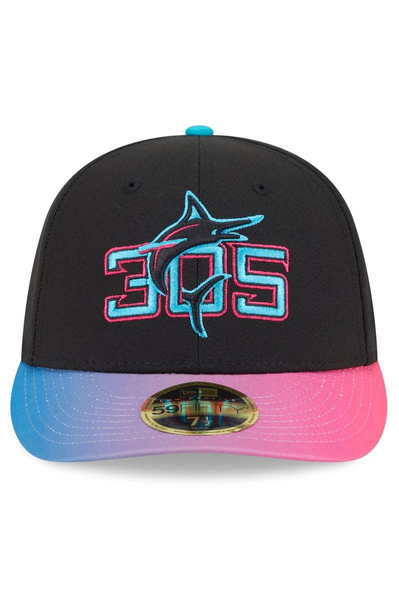 Men's New Era Black/Pink Miami Marlins 2025 City Connect Low Profile 59FIFTY Fitted Hat, Alternate, color, Black