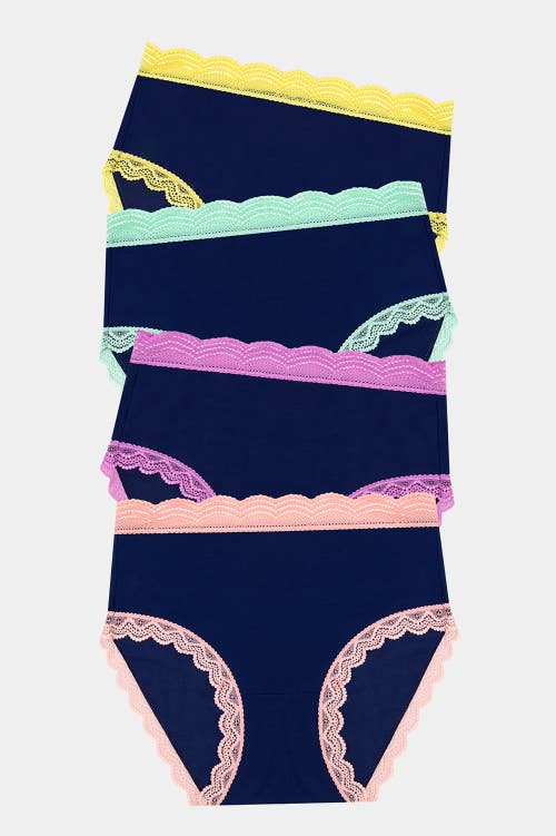 Stripe & Stare High Rise Knicker Four Pack In Blue