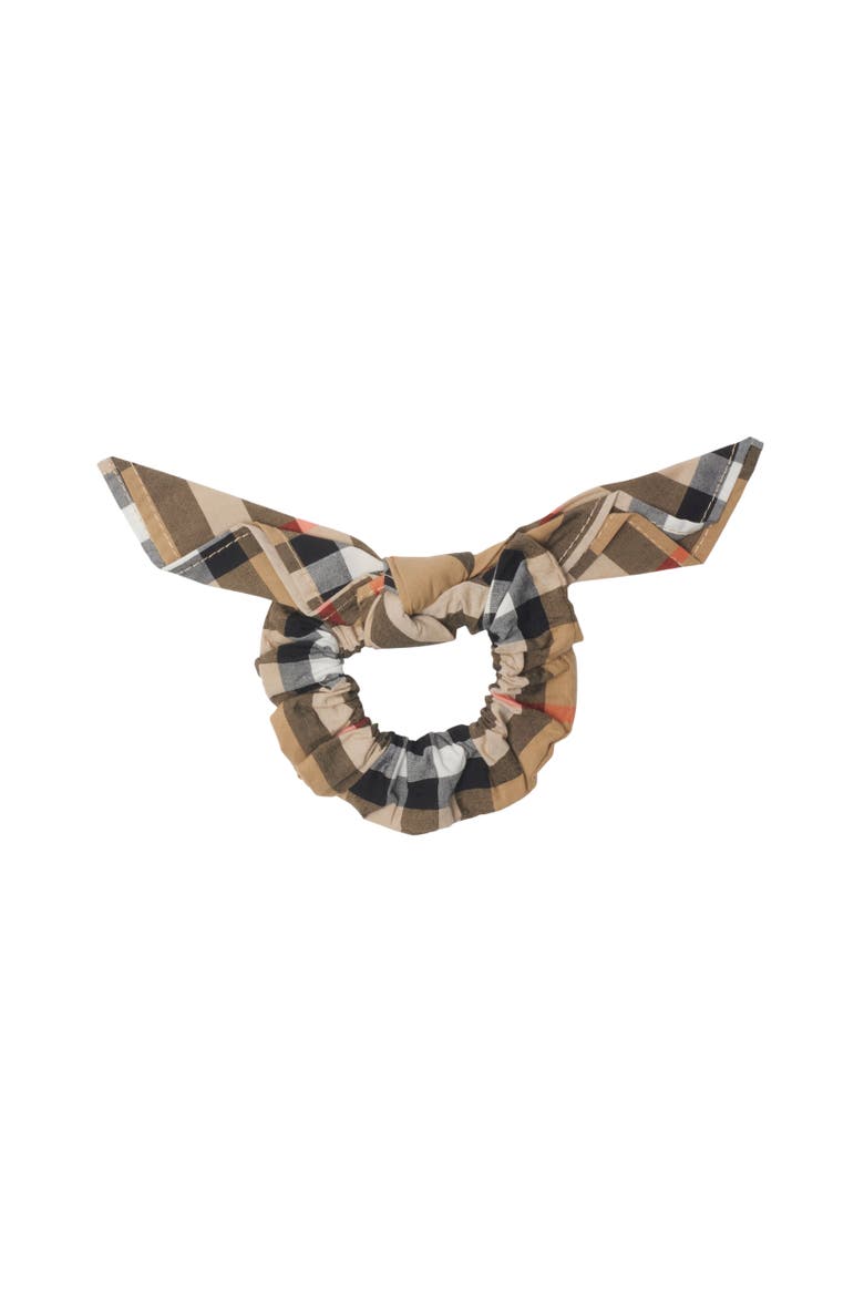 Check Cotton Scrunchie, Alternate, color, Sand beige