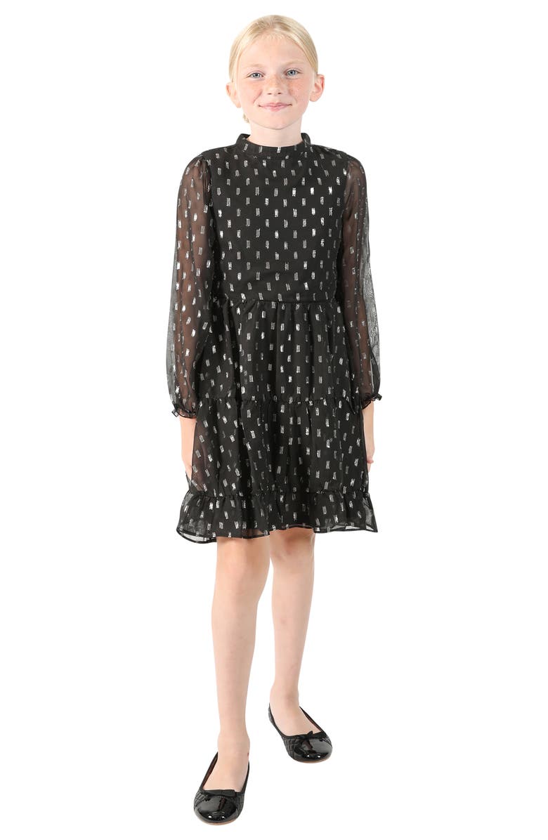 BLUSH by Us Angels Kids' Long Sleeve Foil Dot Chiffon Dress, Main, color,