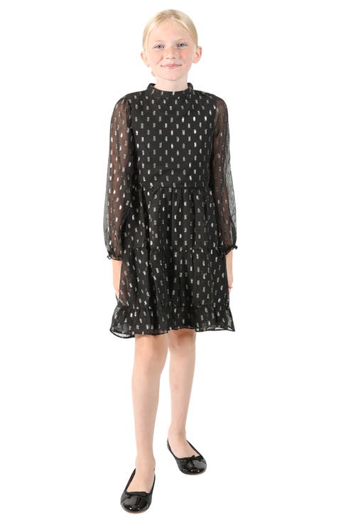 Kids' Long Sleeve Foil Dot Chiffon Dress (Big Kid)