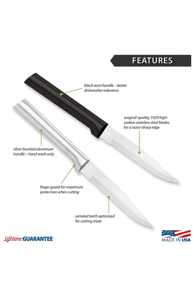Rada 6 Piece Serrated Steak Knives Set with Gift Box, Alternate, color, Black