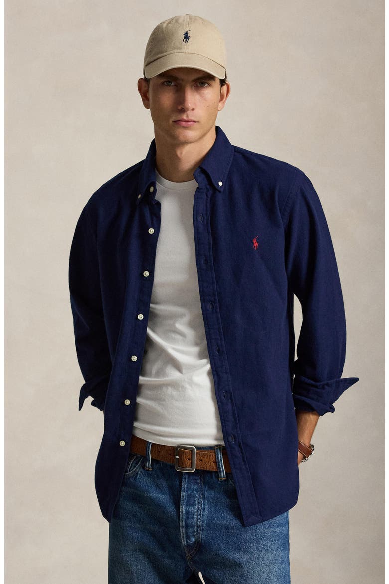 Classic Fit Brushed Cotton Flannel Button-Down Shirt, Alternate, color, NAVY