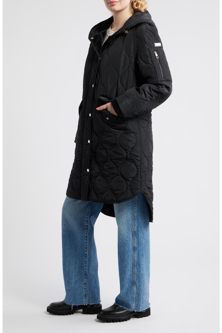 Onion Quilted Hooded Long Coat, Alternate, color, BLACK