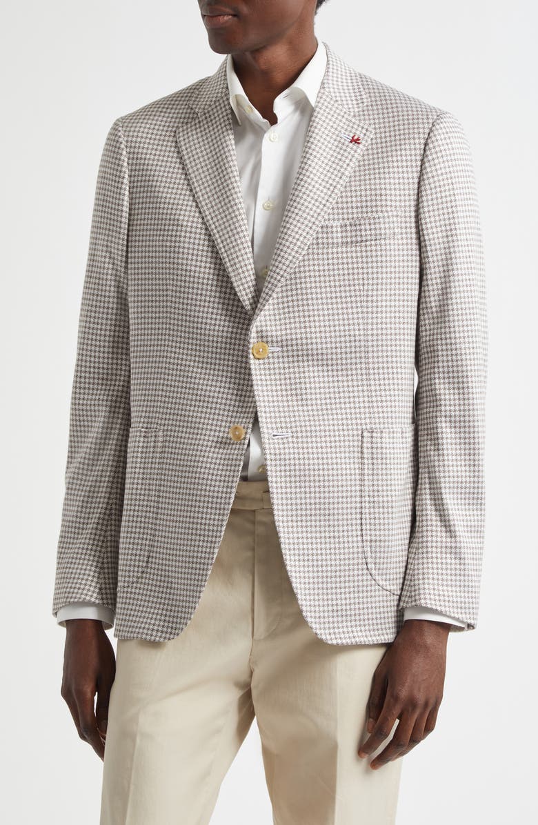 ISAIA Capri Houndstooth Silk & Cotton Sport Coat, Main, color, Bianco Ott