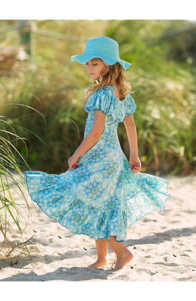 Mia Belle Girls Girls Tropical Floral Bloom Ruffle Hi Lo Dress, Alternate, color, Blue