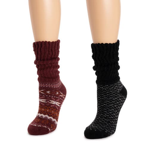 Muk Luks Slouch Heat Retainer Socks 2 Pair Pack In Multi