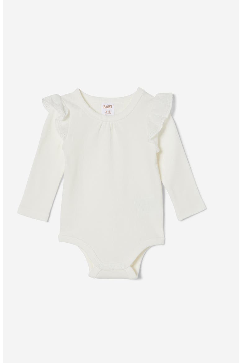 The Long Sleeve Broderie Ruffle Bubbysuit, Main, color, Vanilla