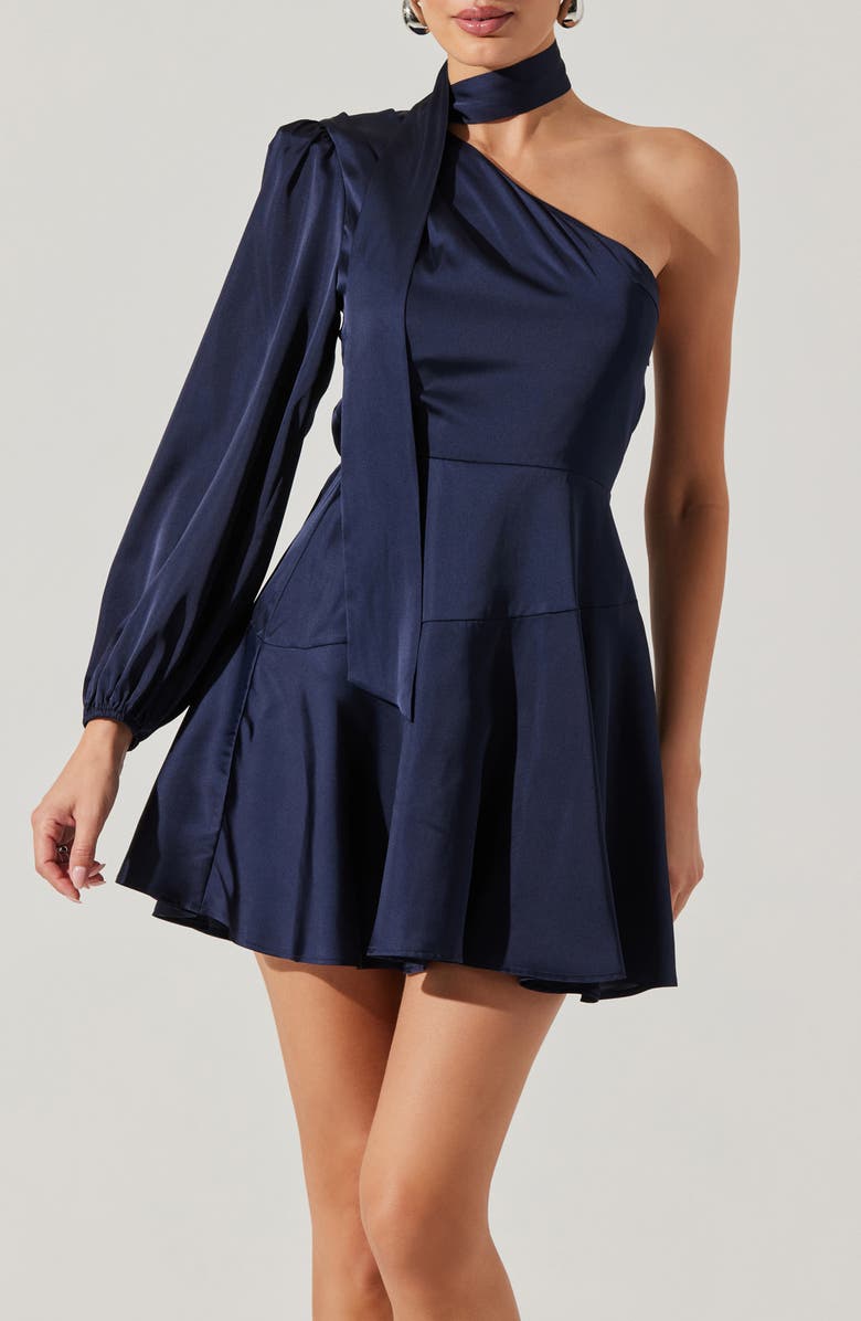 Satin Scarf One-Shoulder Minidress