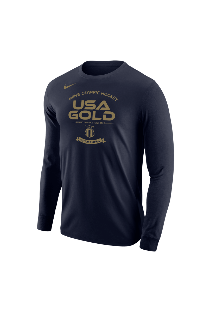 Nike Men's Nike Navy Men's USA Hockey 2026 Winter Olympics Gold Medal Core Long Sleeve T-Shirt, Main, color, Navy