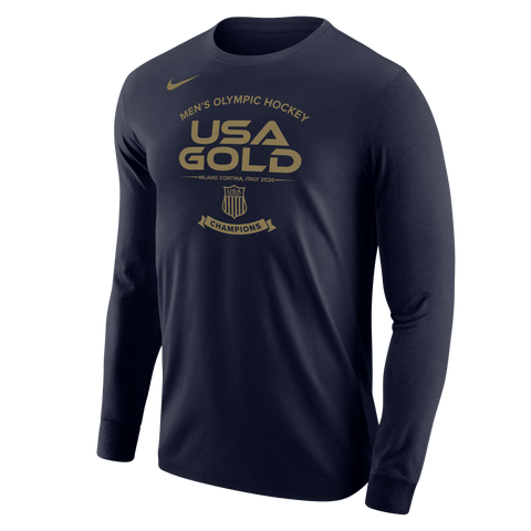 Men's Nike Navy Men's USA Hockey 2026 Winter Olympics Gold Medal Core Long Sleeve T-Shirt