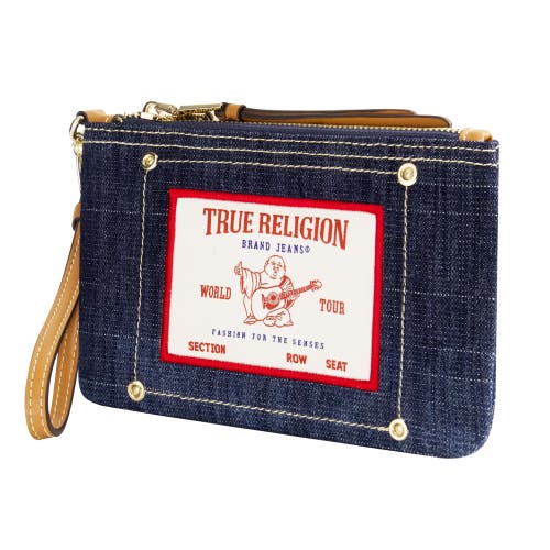 True Religion Buddha Patch Denim Wristlet In Blue