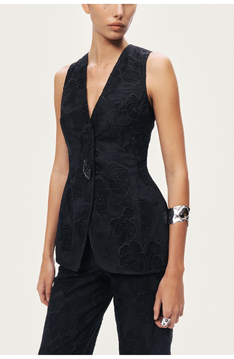 Nocturne Textured Tailored Vest, Alternate, color, Black