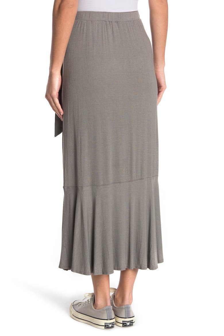Faux Wrap Midi Skirt, Alternate, color, CHARCOAL