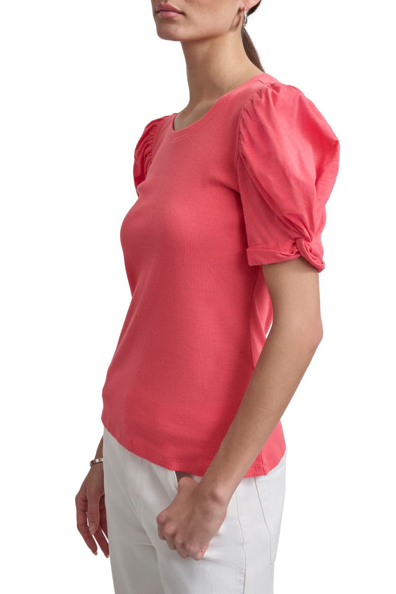 Twist Sleeve Rib Top, Alternate, color, BEACH CORAL