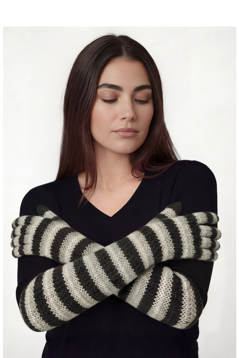 Cashmere long striped gloves, Main, color, Black/Grey
