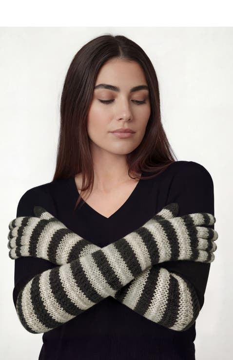 Cashmere long striped gloves