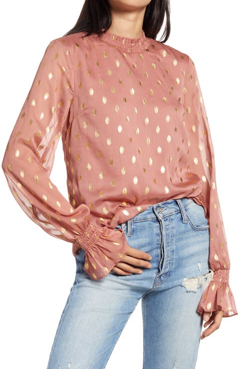 Metallic Polka Dot Chiffon Top
