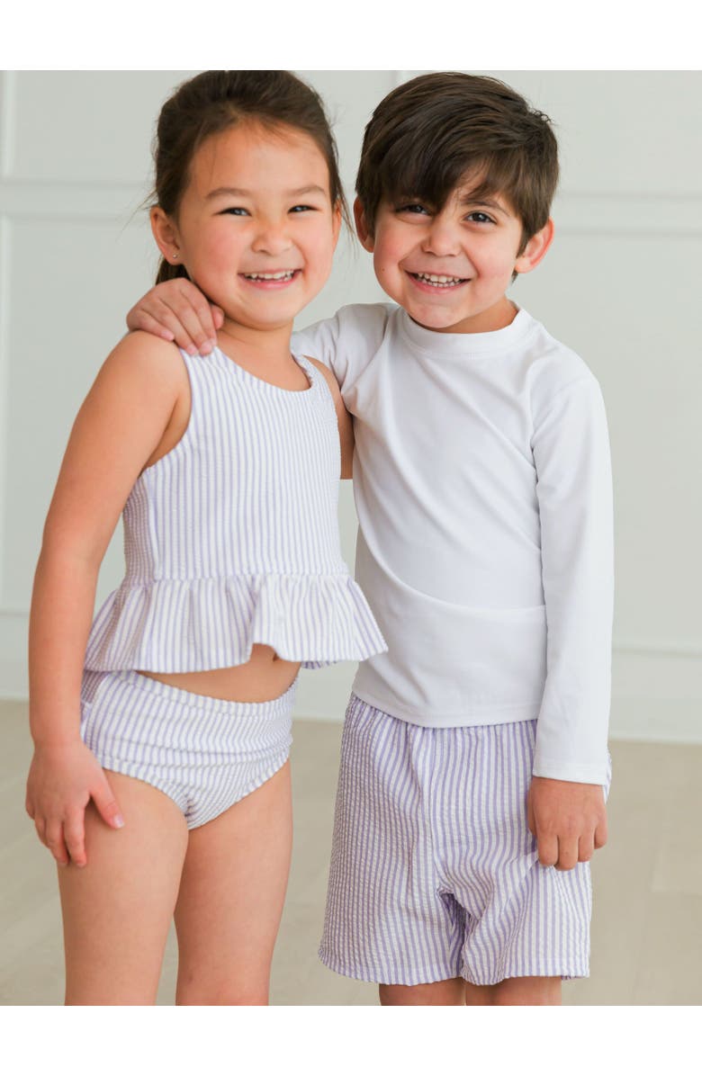 RuffleButts Baby Girls UPF50+ Seersucker Peplum Tankini, Alternate, color, Lavender Seersucker