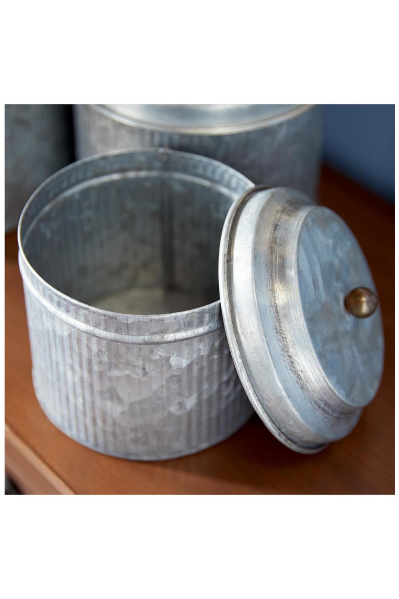 Farmhouse Set of 3 Metal Canisters, Alternate, color, SILVER