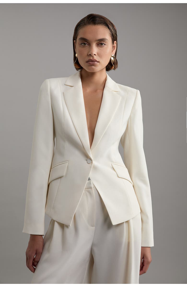 Karen Millen Crepe Blazer Jacket, Main, color, Ivory