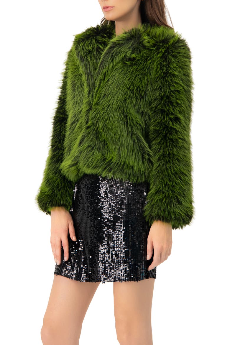 Faux Fur Short Coat, Alternate, color, Dark Green