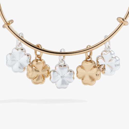 Alex And Ani Puffy Clover Multi Charm Bangle Bracelet In Two Tone