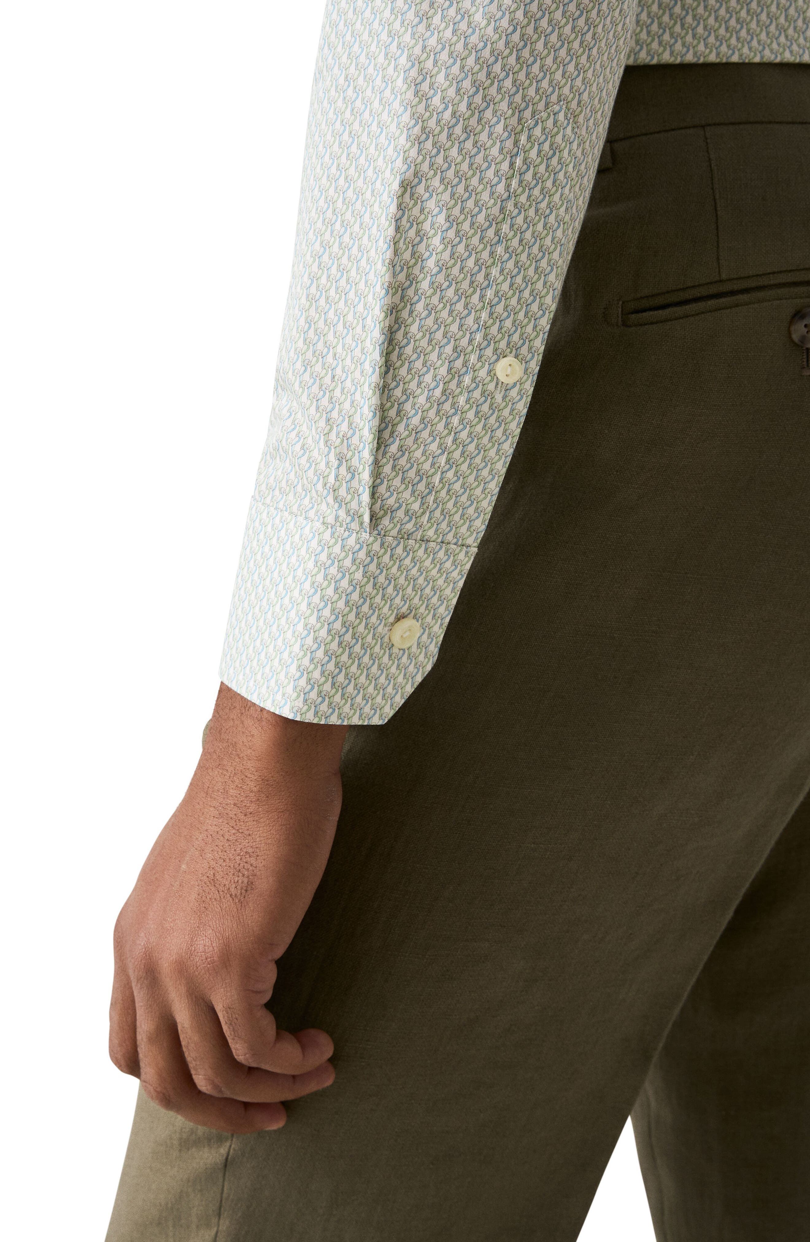 Slim Fit Parrot Print Cotton Dress Shirt