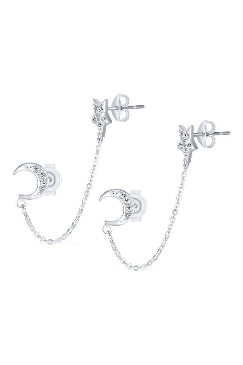 Moon & Star Helix Chain Earring Set, Main, color, CLEAR