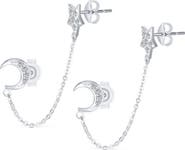 BLING JEWELRY Moon & Star Helix Chain Earring Set