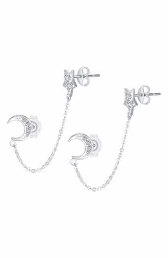 BLING JEWELRY Moon & Star Helix Chain Earring Set