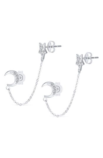 Bling Jewelry Moon & Star Helix Chain Earring Set In Metallic