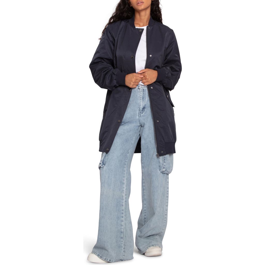 Belle & Bloom Belle And Bloom Chasing You Long Bomber Jacket In Blue