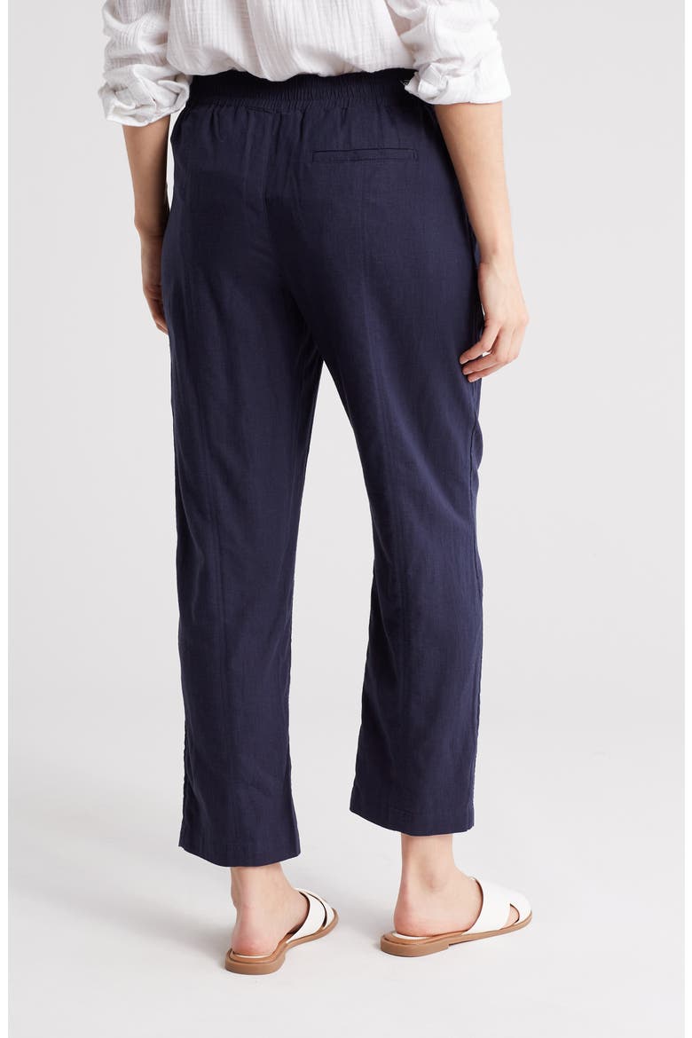 Pull-On Linen Blend Crop Pants, Alternate, color, NAVY STILL