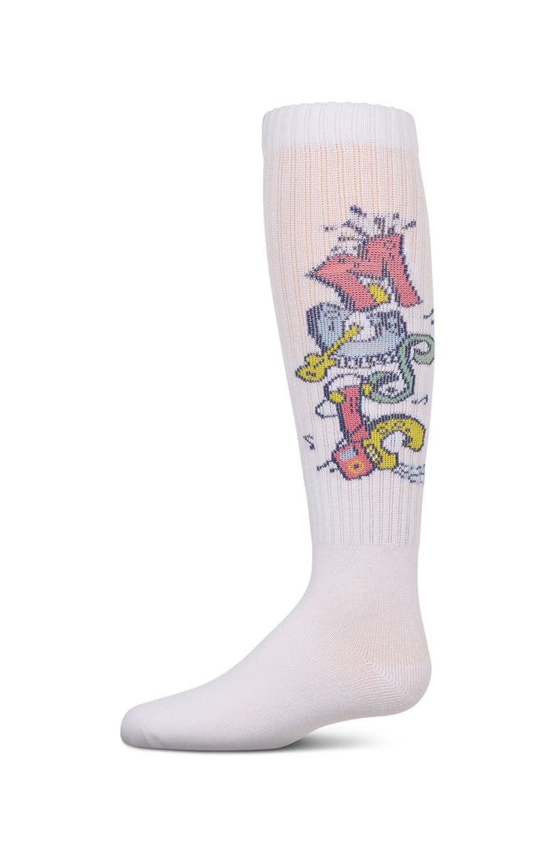 MeMoi Ribbed Graffiti Camp Knee Sock, Main, color, White