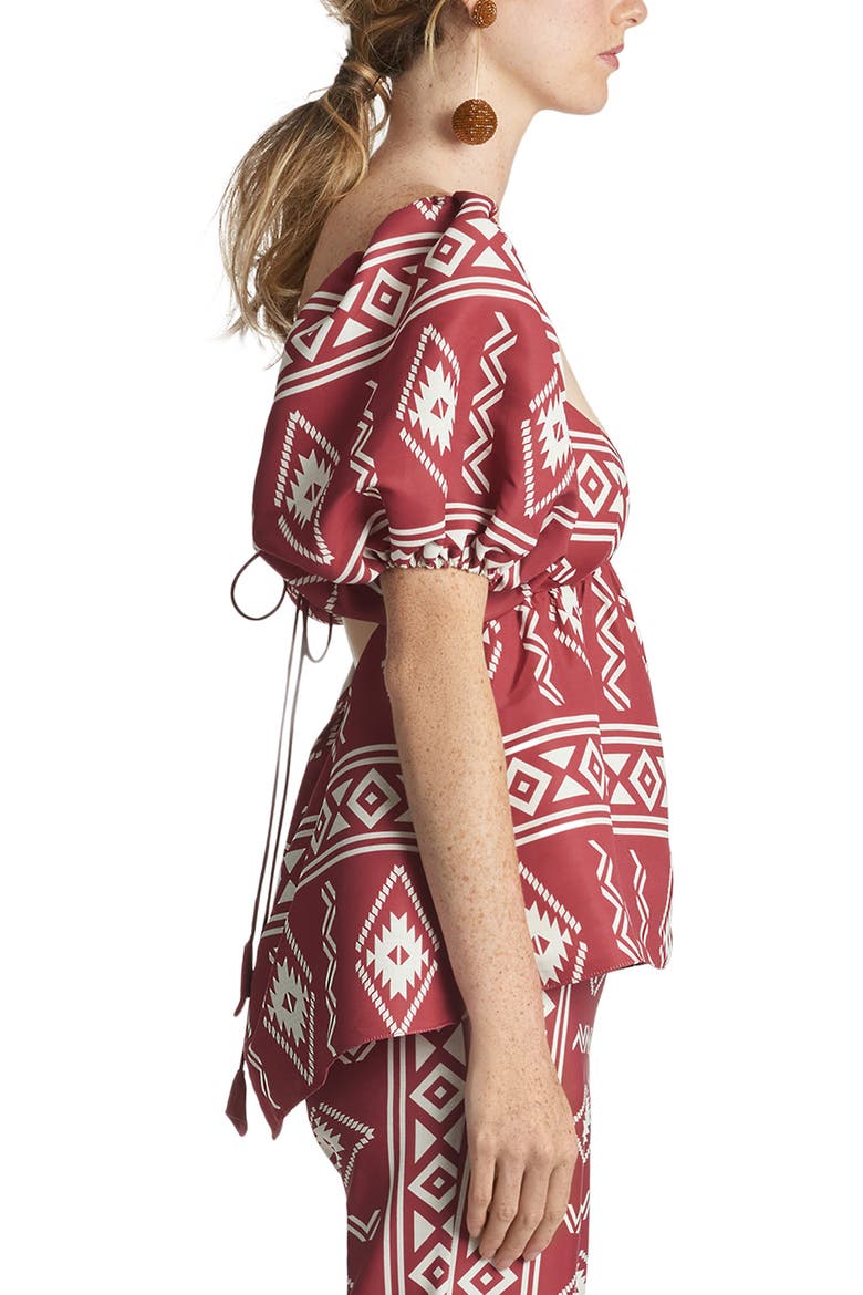 Lyra Print Tie Back Top, Alternate, color, AZTEC BORDERS CRIMSON