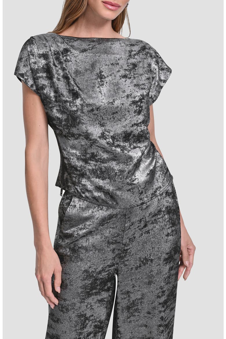 Flutter Sleeve Liquid Velvet Top, Main, color, SILVER