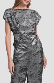 DKNY Flutter Sleeve Liquid Velvet Top