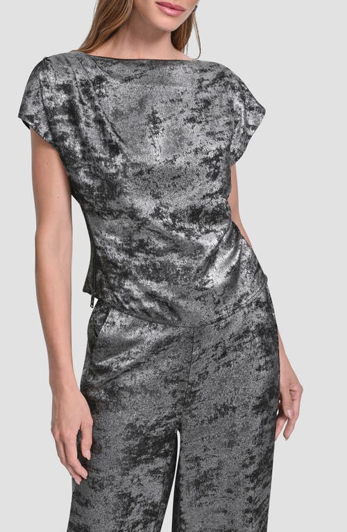 Dkny Flutter Sleeve Liquid Velvet Top In Gray