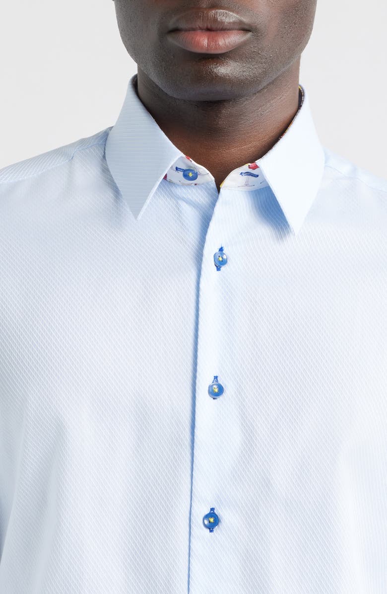 Siragusa Pinstripe Printed Silk Trim Dress Shirt, Alternate, color, Blue