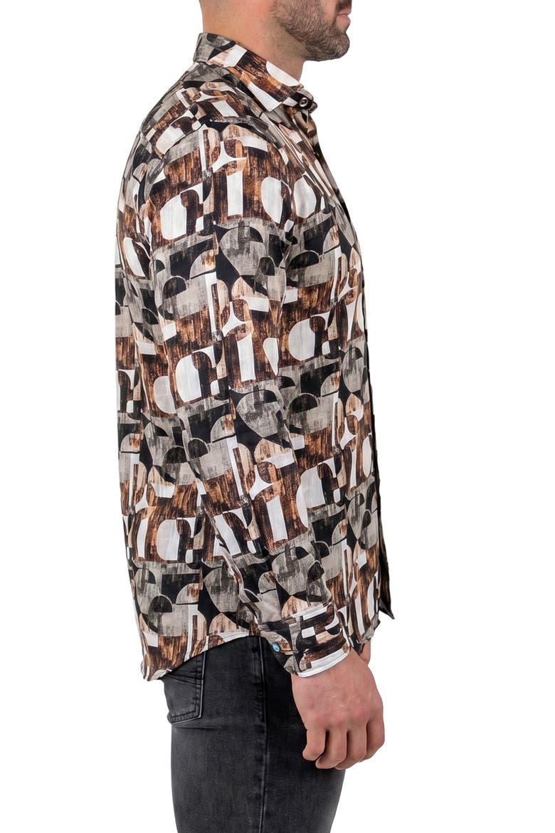 Fibonacci Contemporary Fit Button-Up Shirt, Alternate, color, BROWN